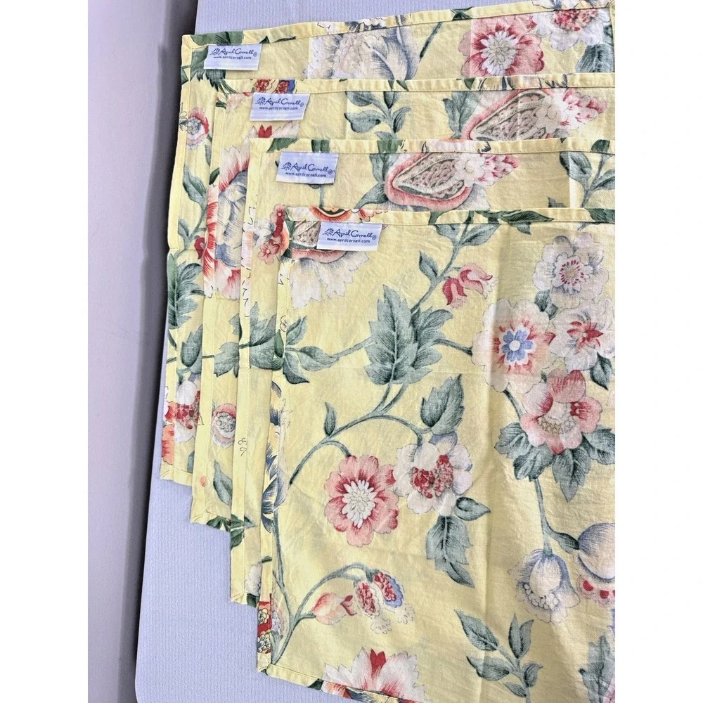 Vintage April Cornell Yellow Floral Napkins Set Lot Bundle of 4 Countryside Home